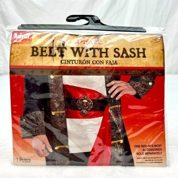 Pirate Belt With Sash Adult Costume Piece One Size Fits Most Black Red - Picture 10 of 11